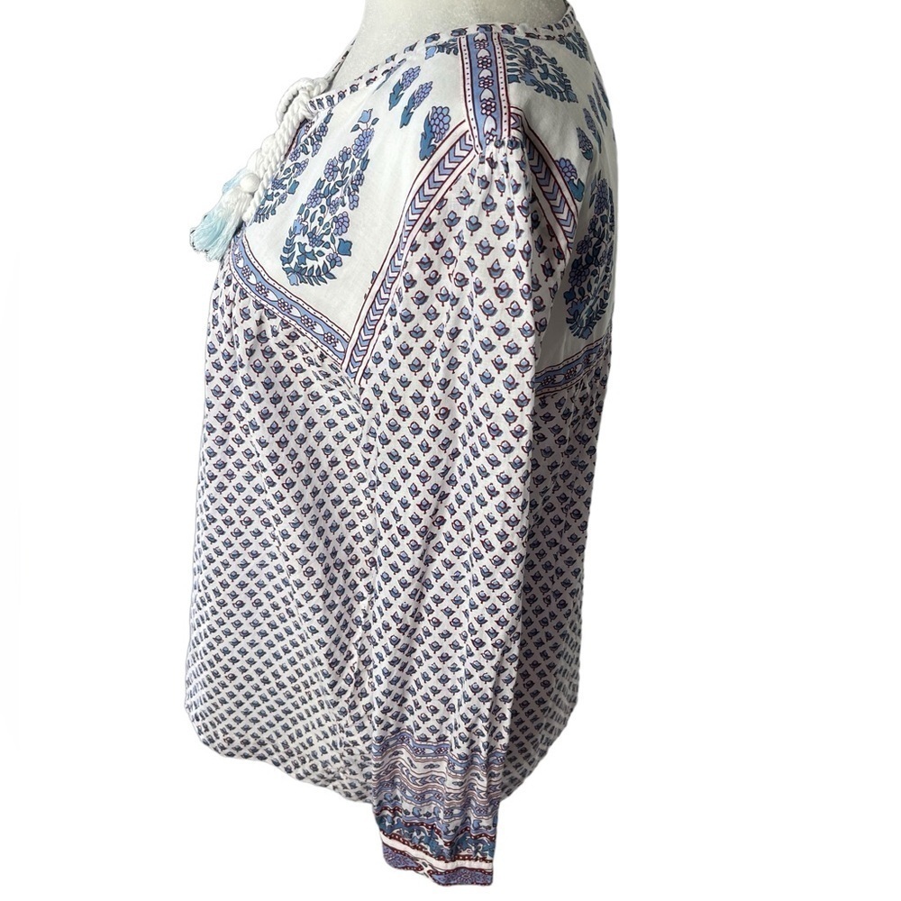 J Crew Floral Paisley Cotton Peasant Top In Bright Periwinkle size 6 - Picture 11 of 16